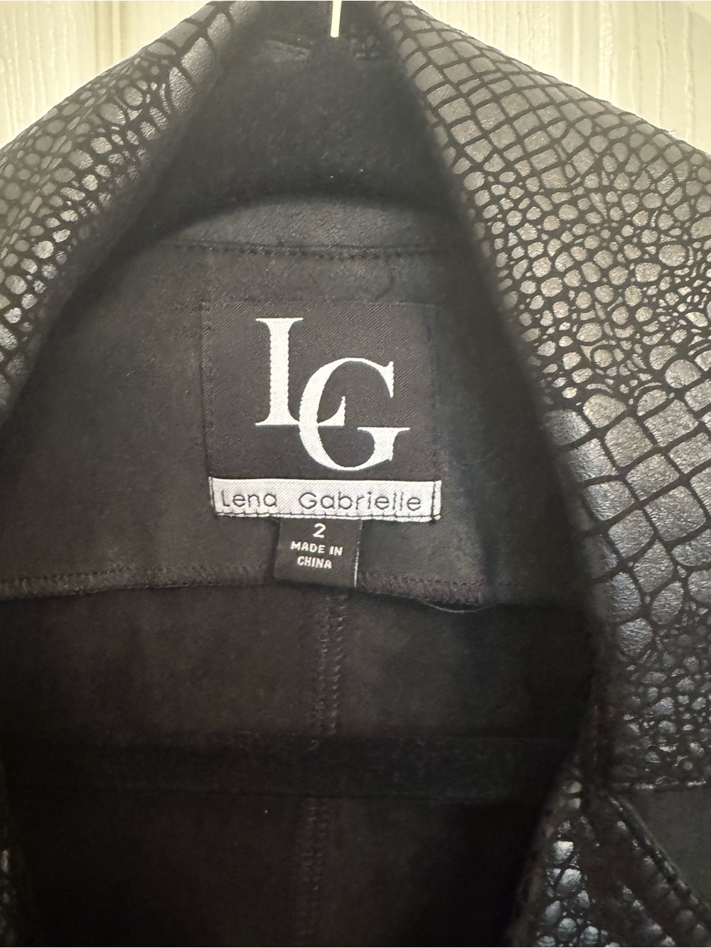 Lena Gabrielle Black Faux Leather Moto Jacket Croc-Texture and Gold tone Accents - Picture 2 of 8
